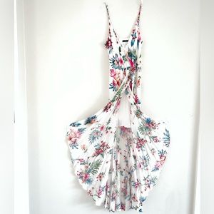 Soprano Tie Front Maxi Floral Romper Dress
